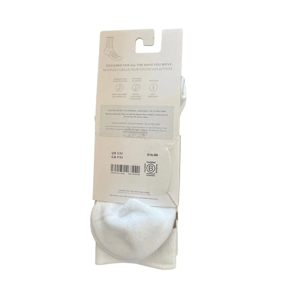 Athleta Performance Crew Sock Small/Medium White Striped‎ Athletic Socks NWT
